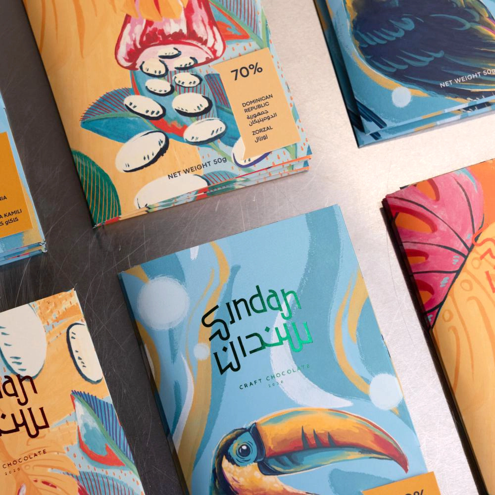 Design de embalagens para chocolate bean to bar com ilustração