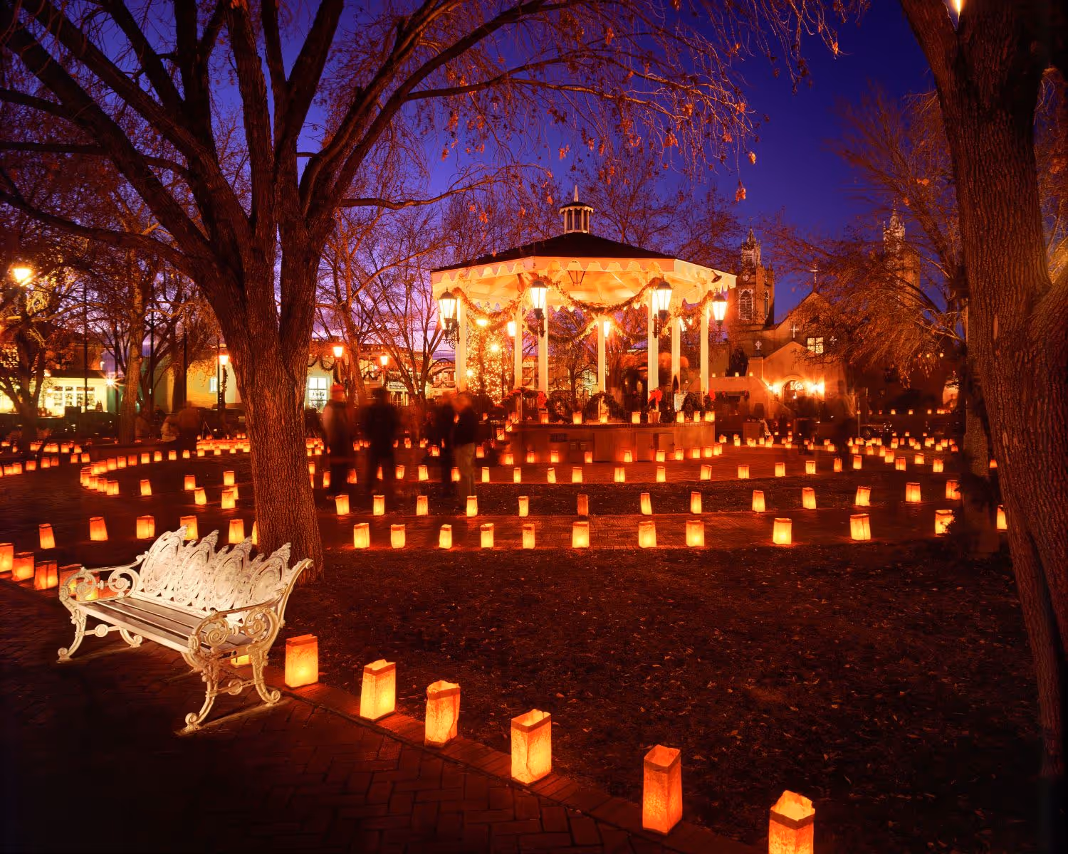 Old Town Gazebo in evening with glowing luminarias
