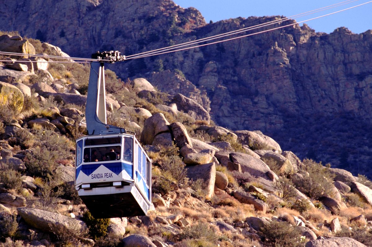 Sandia Tram going up the mountains