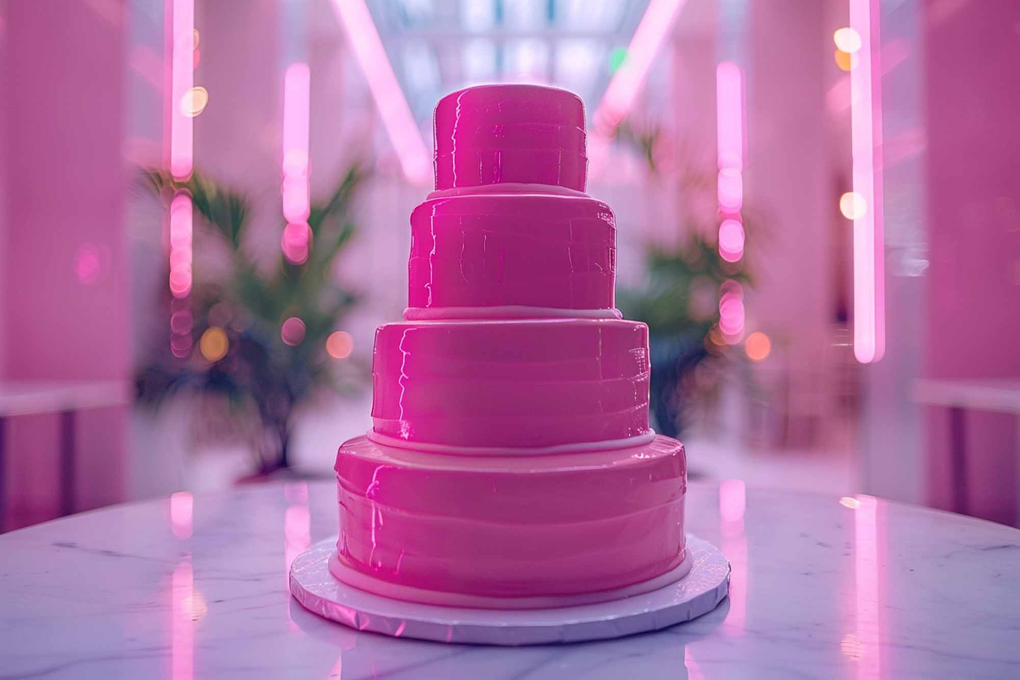 Farbenfrohe pinke Hochzeitstorte als kreative Alternative zur traditionellen weißen Torte