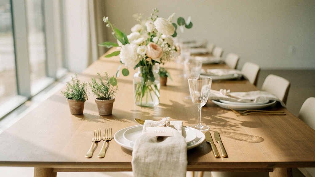 Moderne Hochzeitsdekoration mit nachhaltigen Blumen und elegantem Tischgedeck 2026