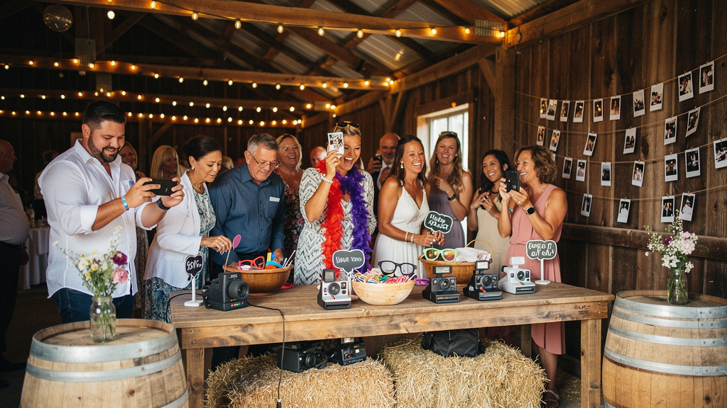 Hochzeitsgäste nehmen an interaktiven Aktivitäten auf der Hochzeitsfeier teil