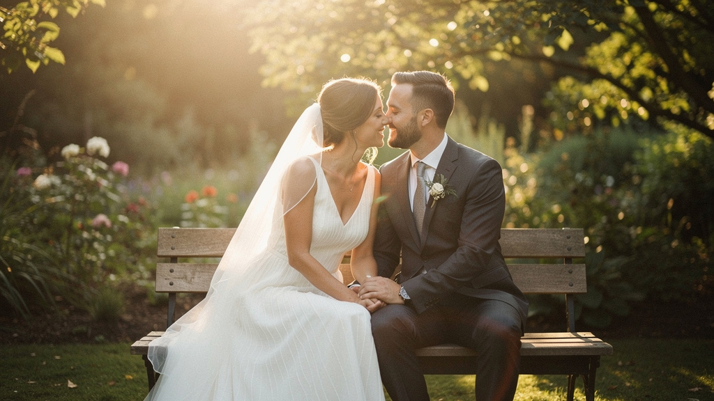 Brautpaar genießt einen ruhigen Moment zu zweit während der Hochzeitsfeier