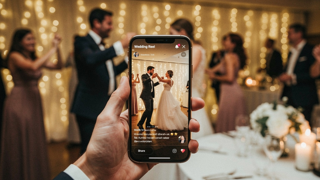 Behind-the-scenes Aufnahme einer Hochzeit mit Smartphone auf Gimbal