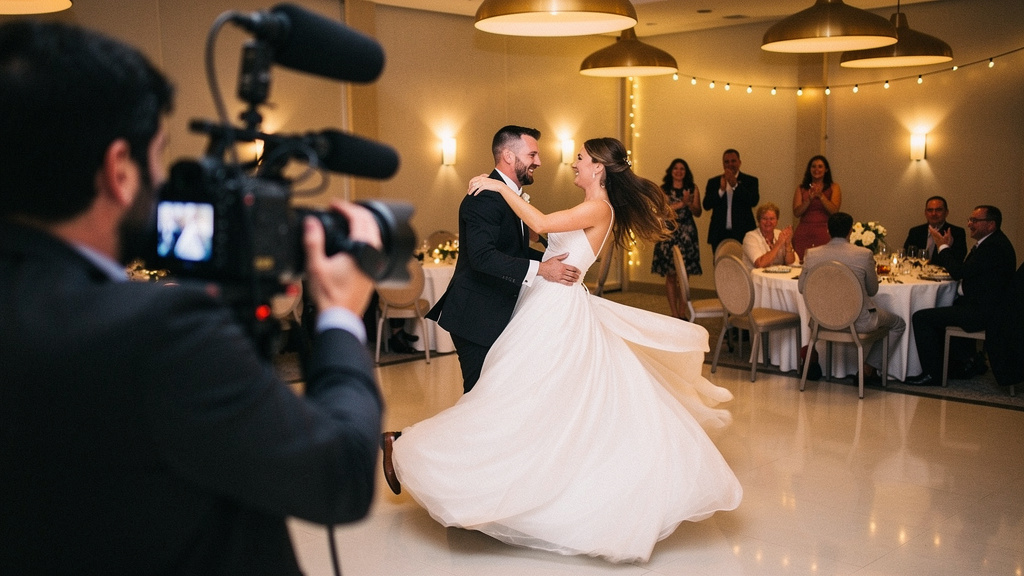 Content Creator filmt den Eröffnungstanz eines Brautpaars