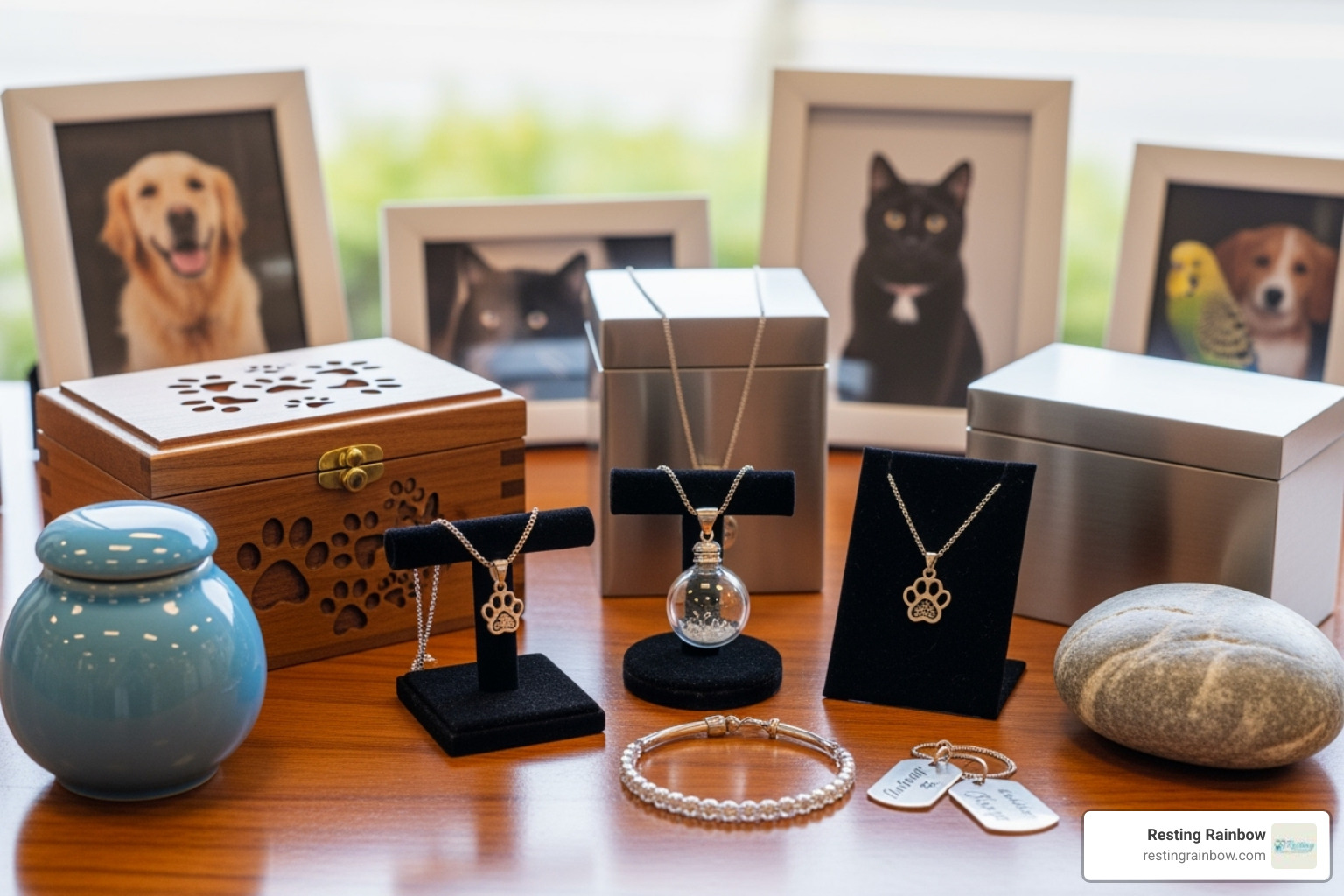 A variety of pet urns and memorial jewelry, showcasing options for honoring a pet's memory. - pet cremation cost A variety of pet urns and memorial jewelry, showcasing options for honoring a pet's memory. - pet cremation cost
