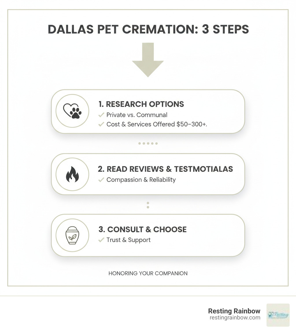 Infographic flowchart outlining the steps to choose a pet cremation service in Dallas. - pet cremation dallas infographic Infographic flowchart outlining the steps to choose a pet cremation service in Dallas. - pet cremation dallas infographic