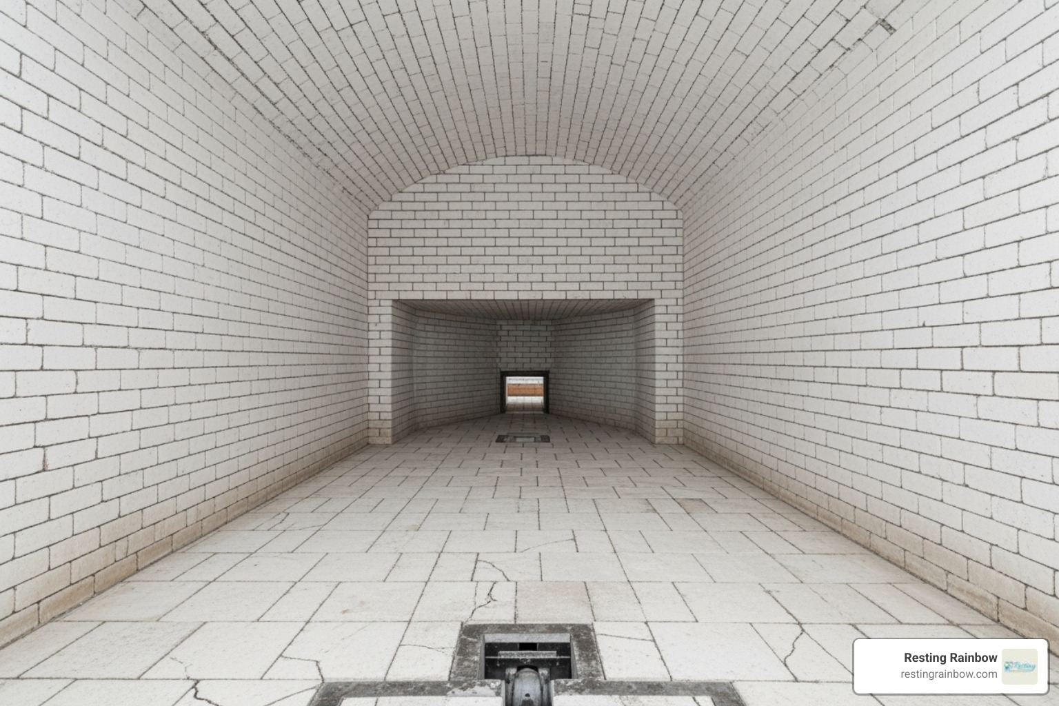The clean, refractory brick-lined interior of a modern cremation chamber, known as a retort. - crematorium