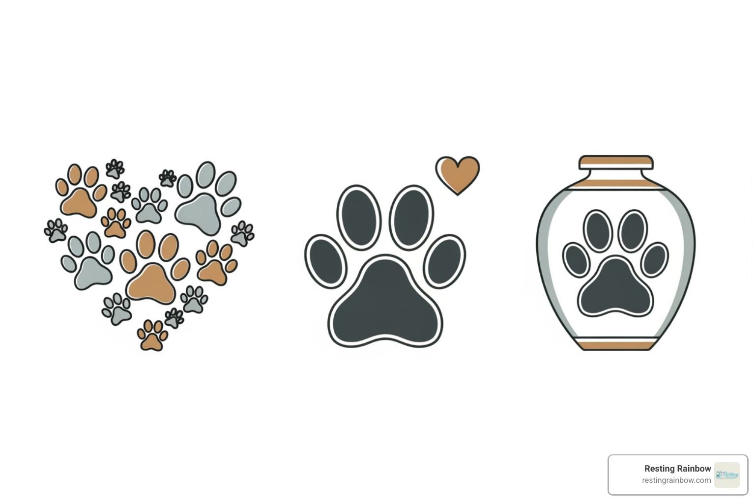 Three distinct icons representing communal, individual, and private cremation. - cremation pet price