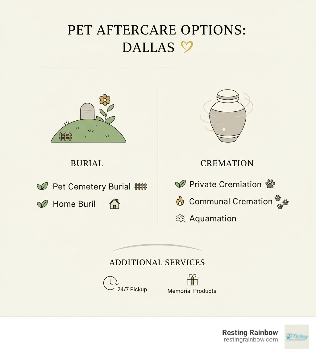 Infographic outlining pet aftercare options including burial and cremation. - pet burial dallas infographic 