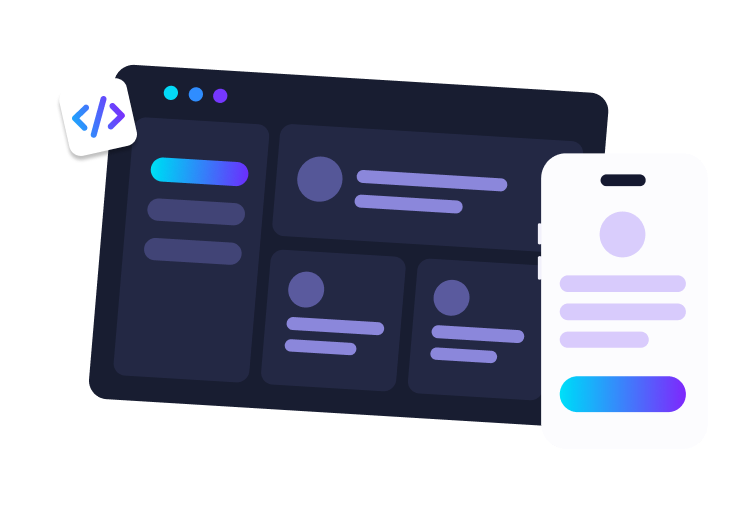 Illustration of a web dashboard and a mobile app built as one product
