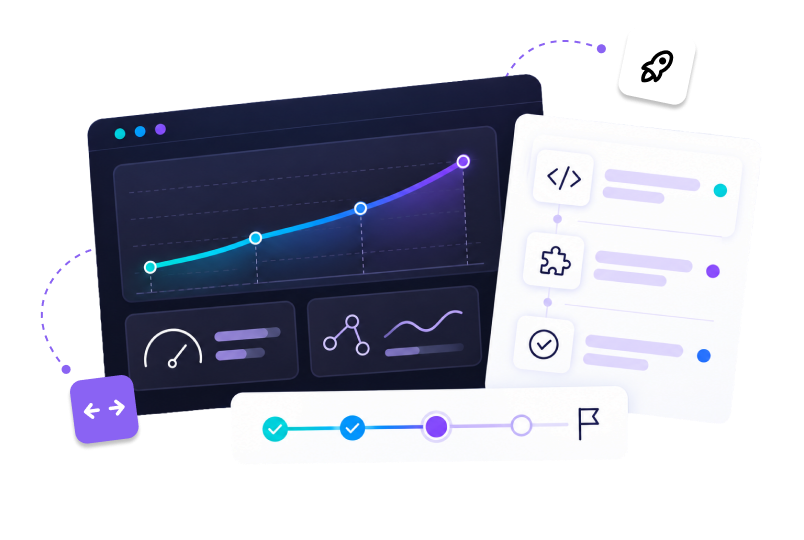 Illustration of a growth chart dashboard with a product roadmap