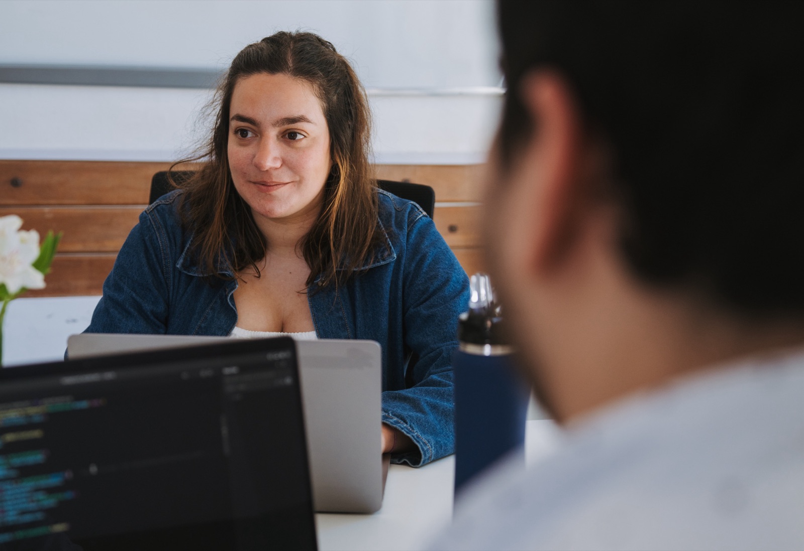 A candidate in conversation with a Somnio interviewer