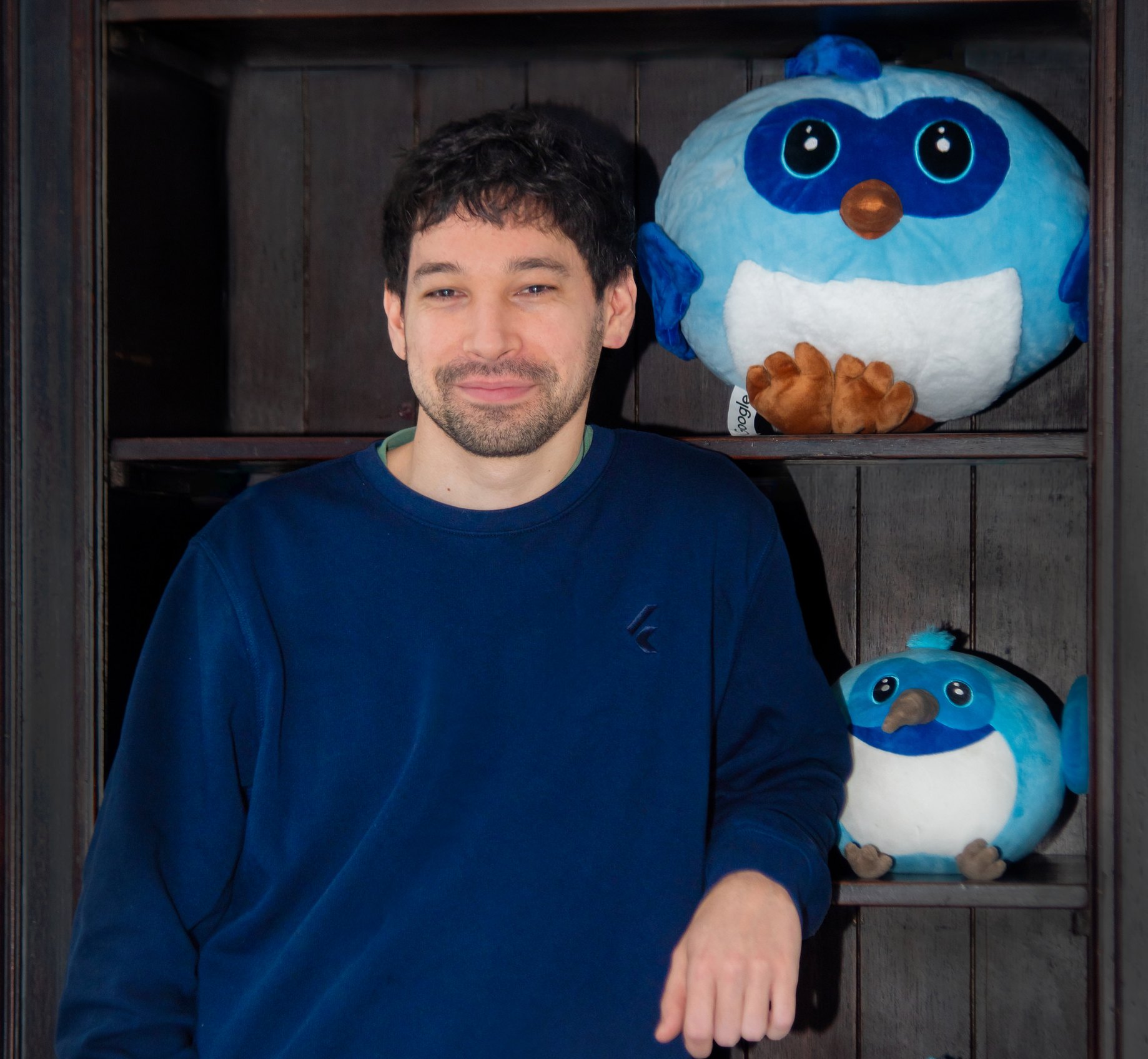 Gianfranco Papa, CTO and Co-Founder of Somnio, next to Dash plush toys