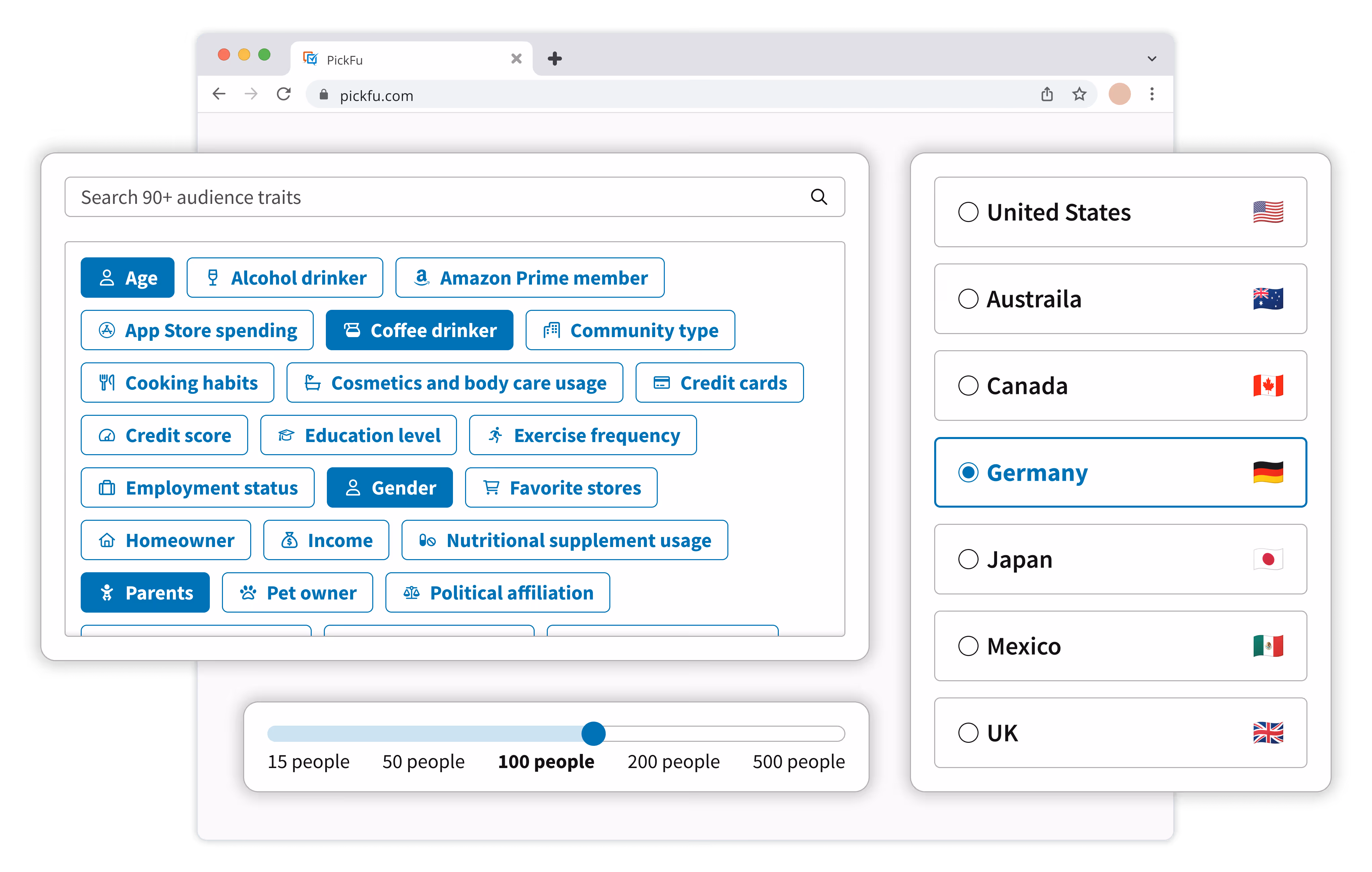 Illustration of the PickFu audience builder.