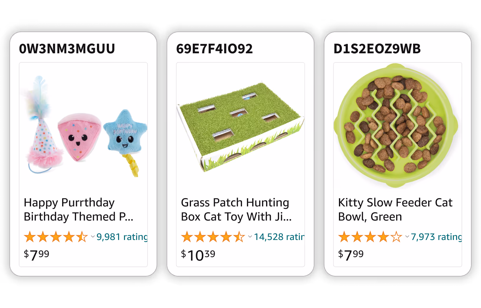 Illustration of step 1 of the Automated Insights process, showing three Amazon products.