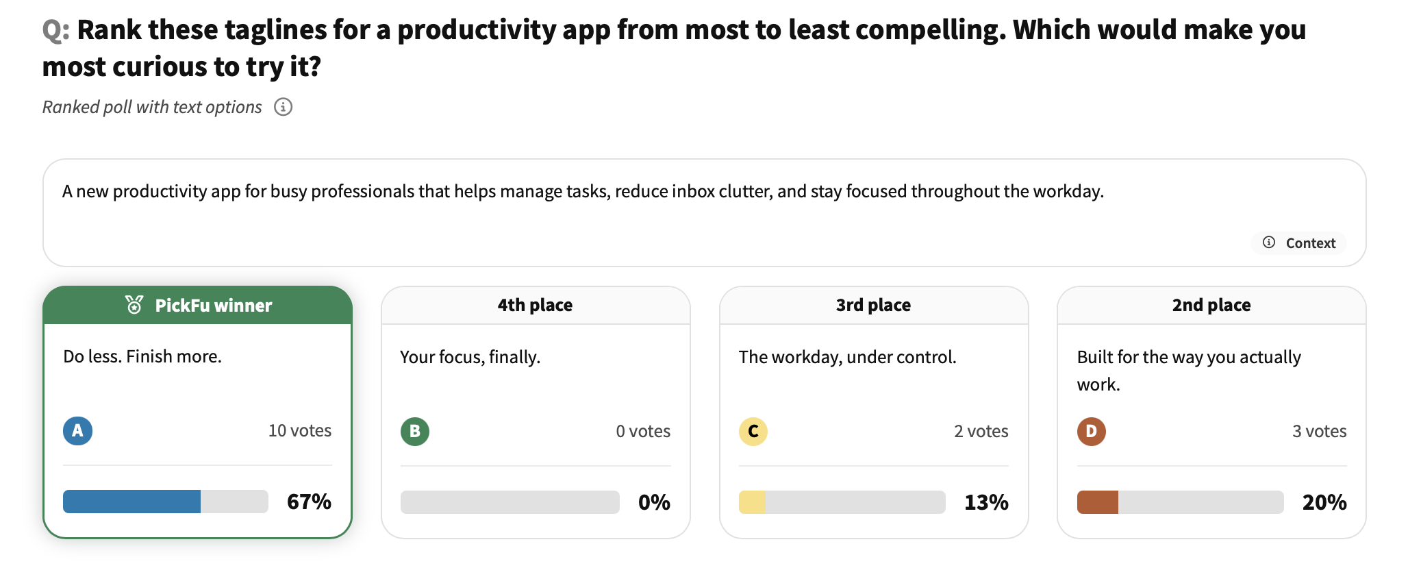App tagline ranking: productivity app