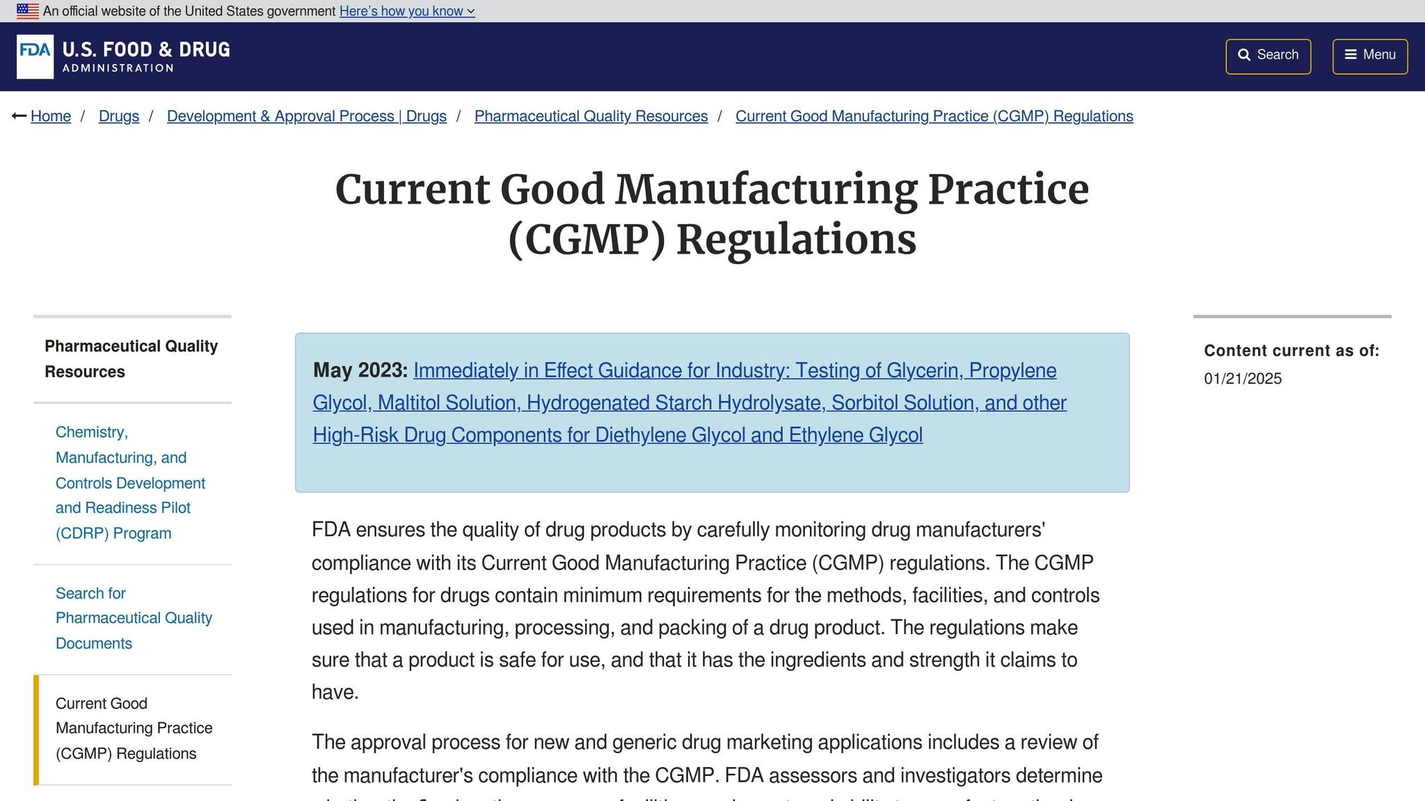 Current Good Manufacturing Practices