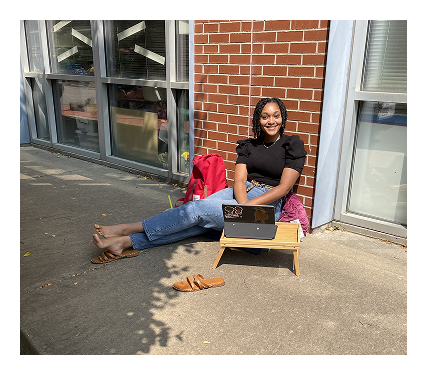 Lauren working at her mobile office