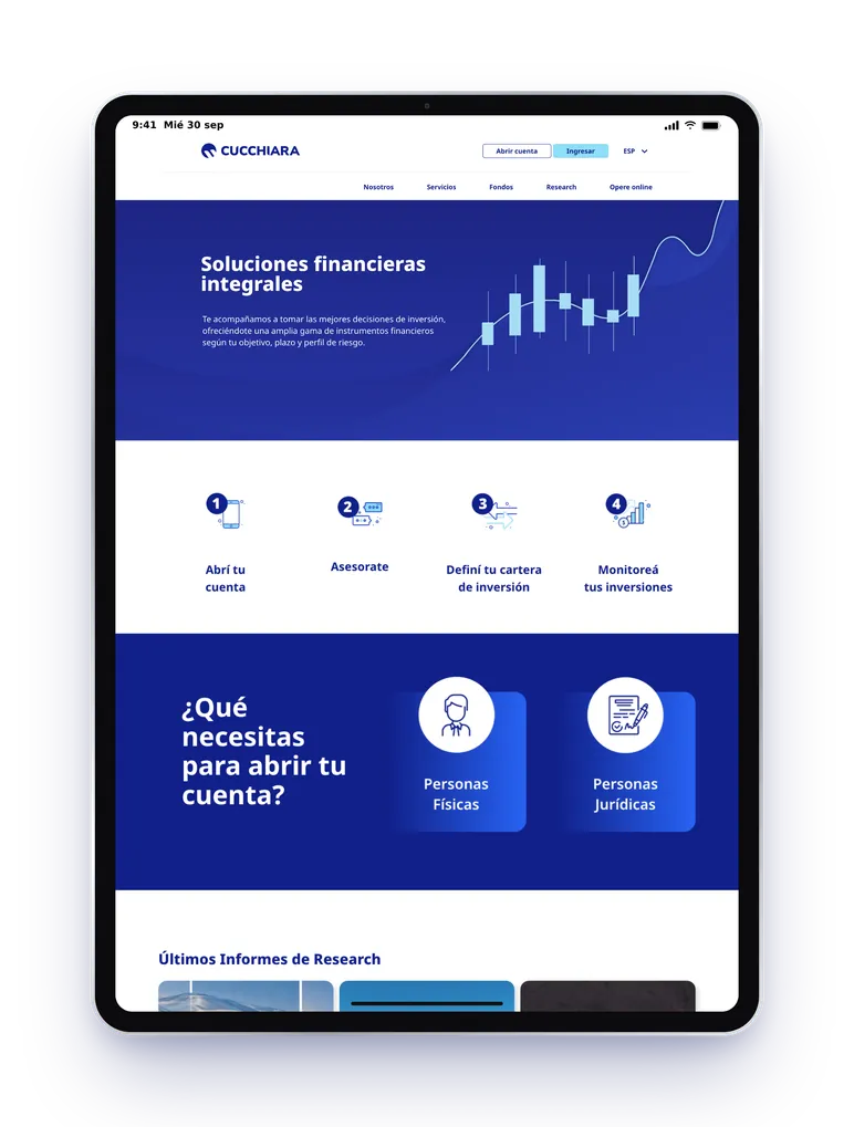 Cucchiara investor dashboard on a tablet