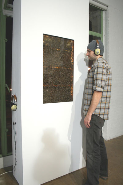 An immersive sound installation by artist Ryan Hackett titled Hive Transmissions, installation view.