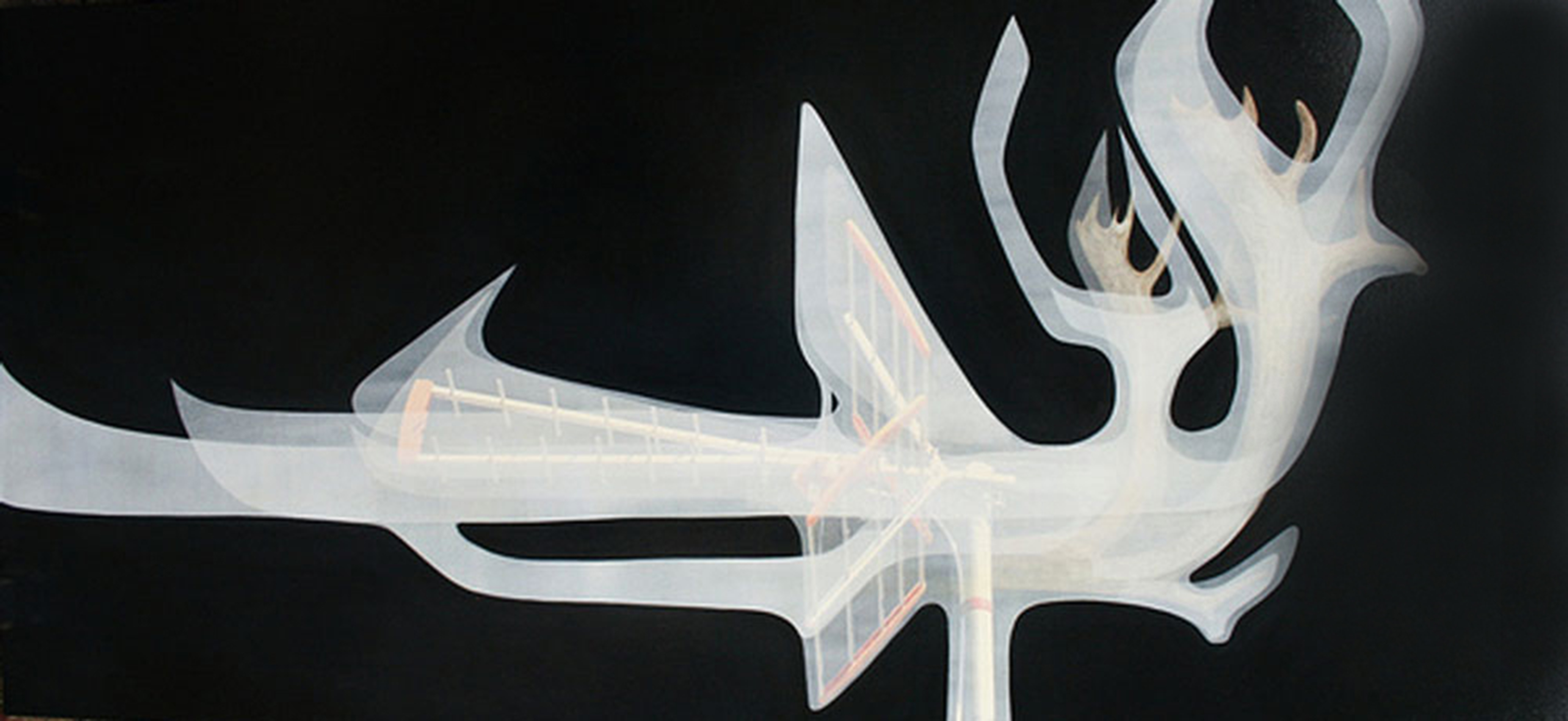 Painting by Ryan Hackett titled Hybrid Transmissions [ Caribou / TV Antenna ]. Click on this image to preview all of the Hybrid Transmission paintings in this body of work.