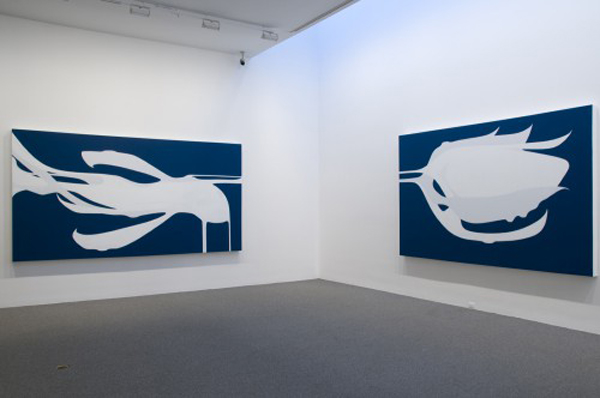 Painting by Ryan Hackett titled hyperextension 2, installation view.