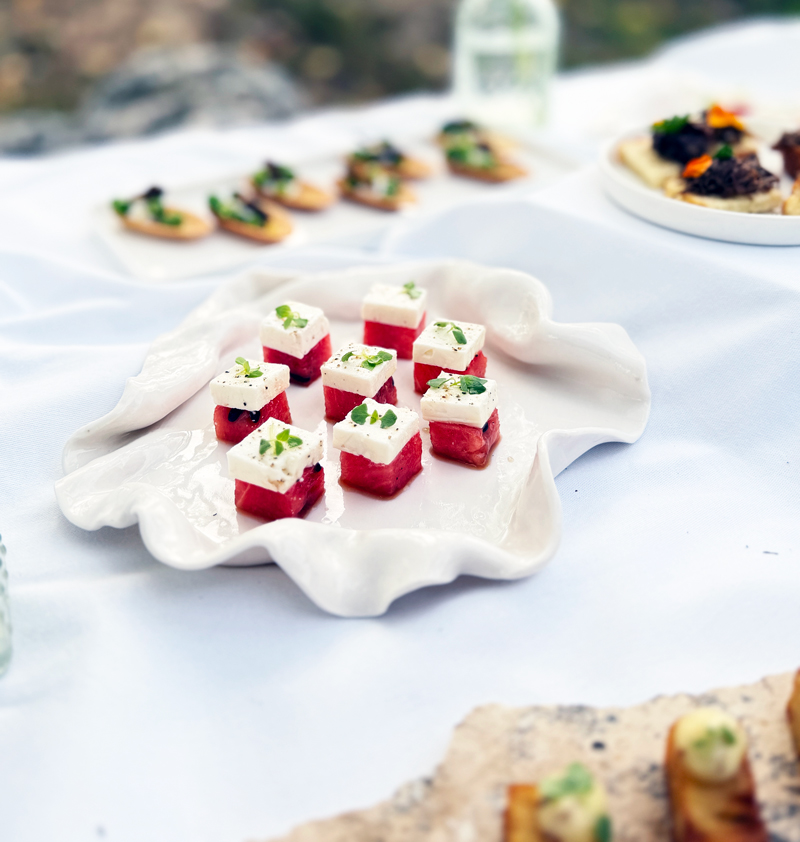Bouchées fraîches à la pastèque et au fromage pour un buffet traiteur à domicile