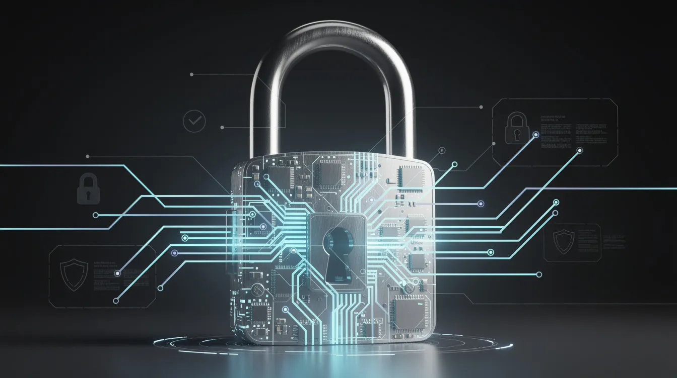 Padlock over circuit board symbolizing digital API security and data protection.