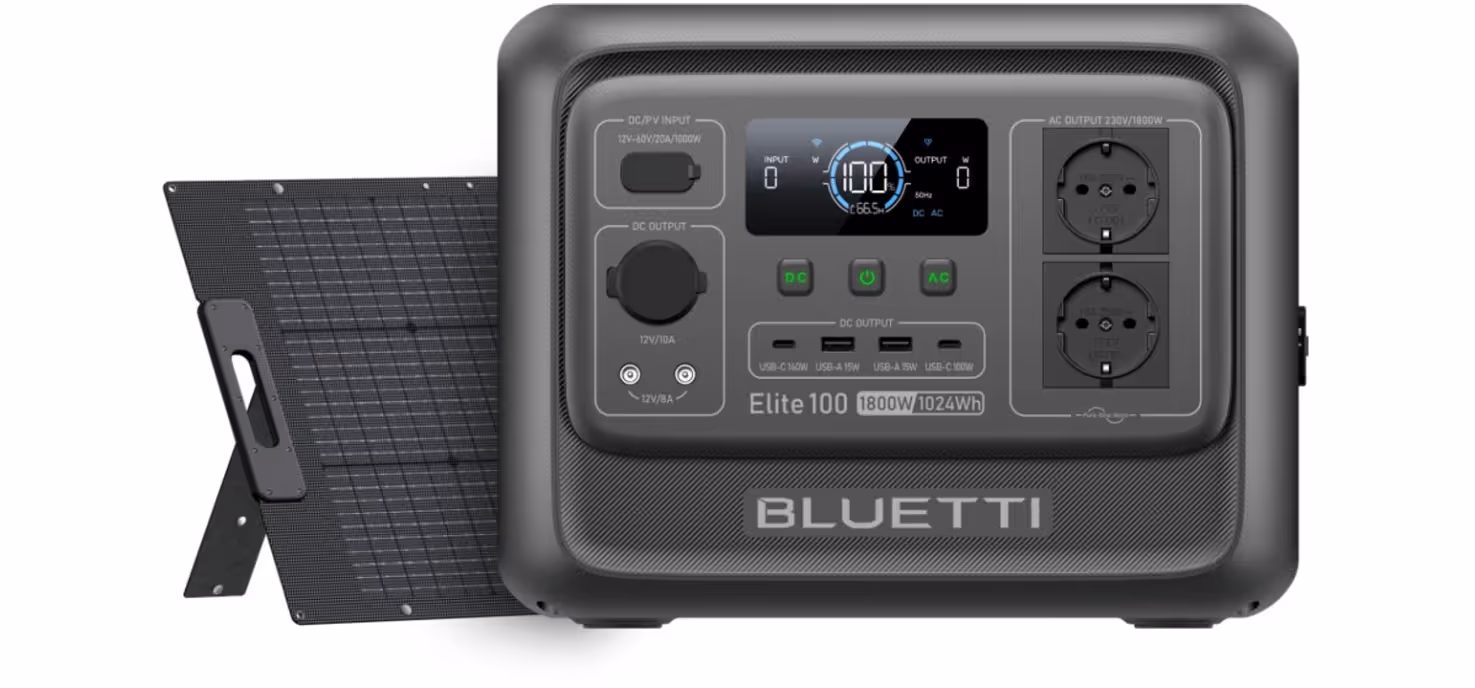 De BLUETTI Elite 100 V2 is een ultracompact en krachtig draagbaar powerstation met een capaciteit van 1.024 Wh en een continu vermogen van 1.800 W | Alles over caravans