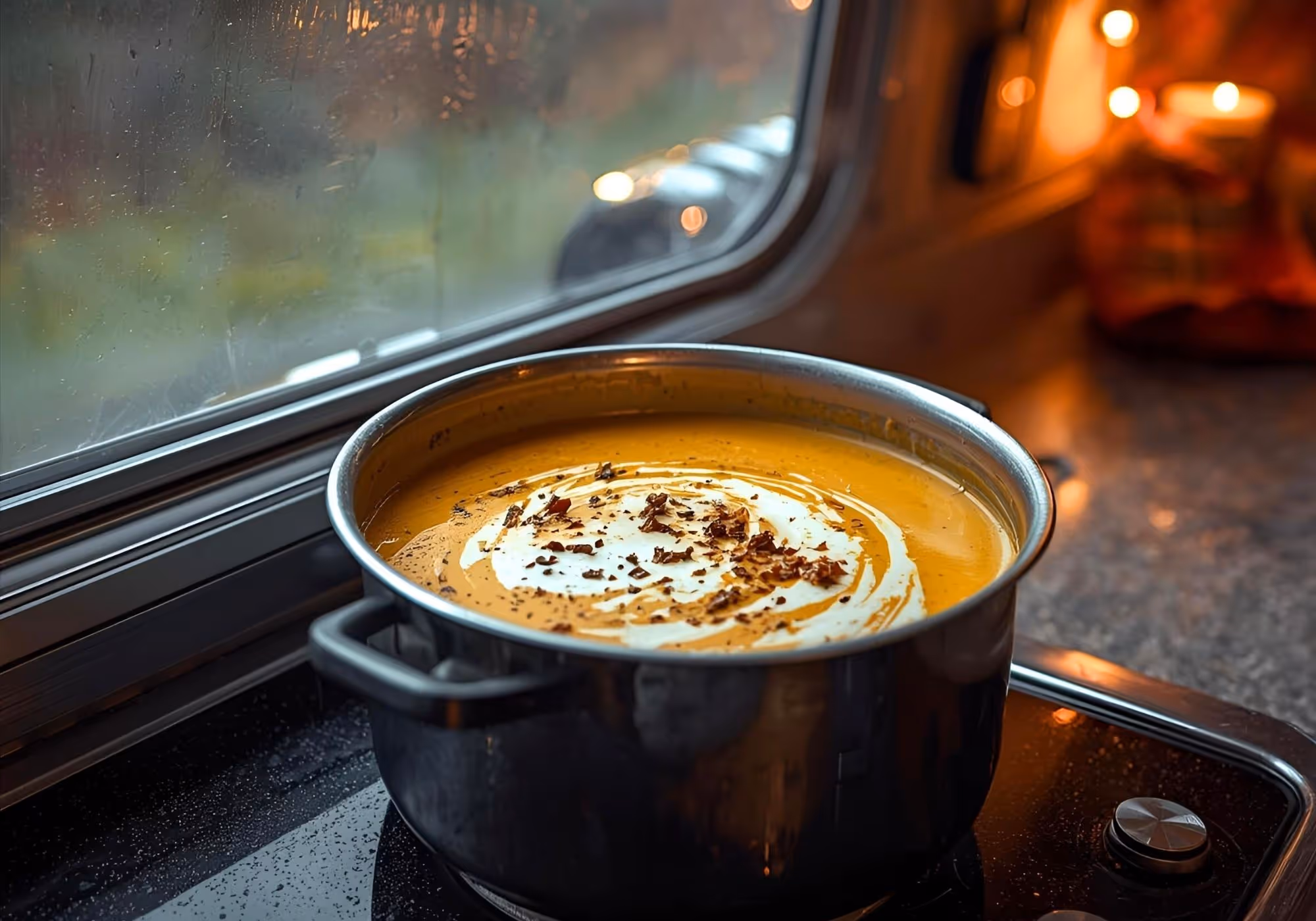 Deze romige pompoensoep met kokos en gember is een herfstklassieker die je caravan direct verwarmt. | Alles over caravans