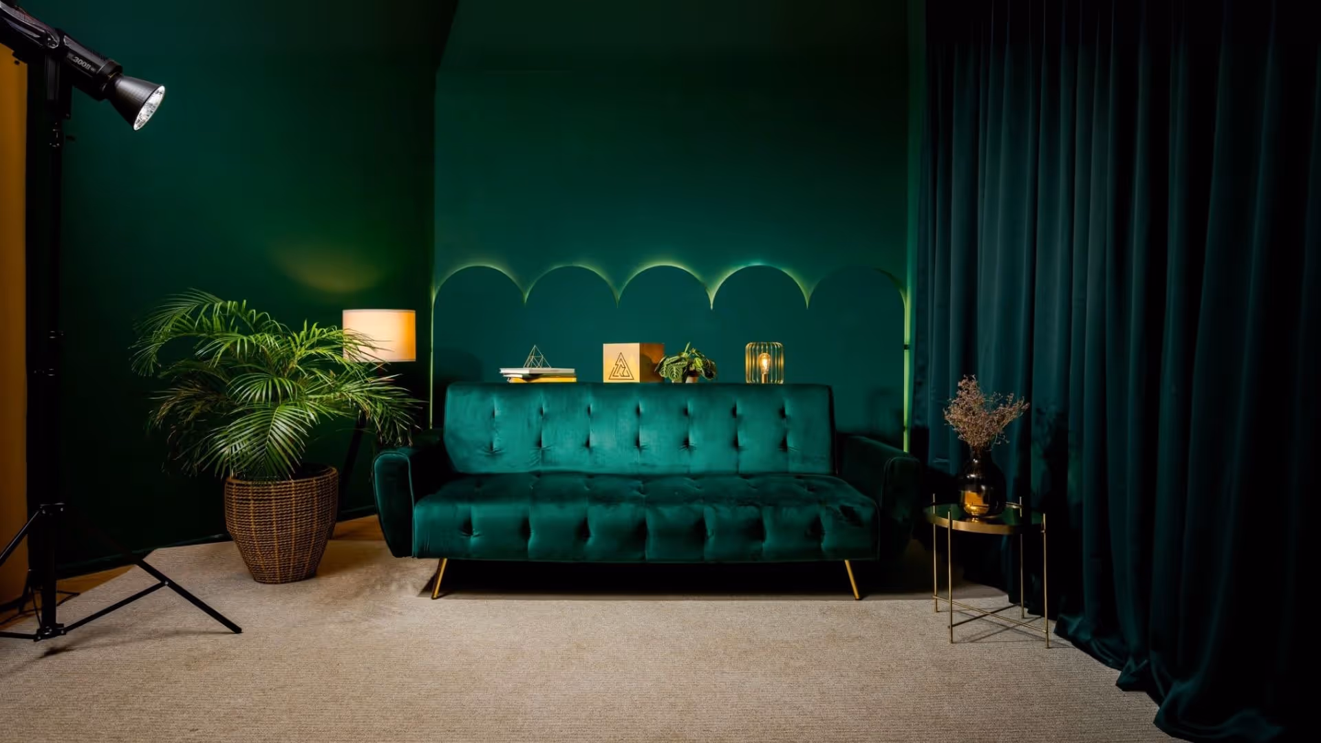 a green couch in a room