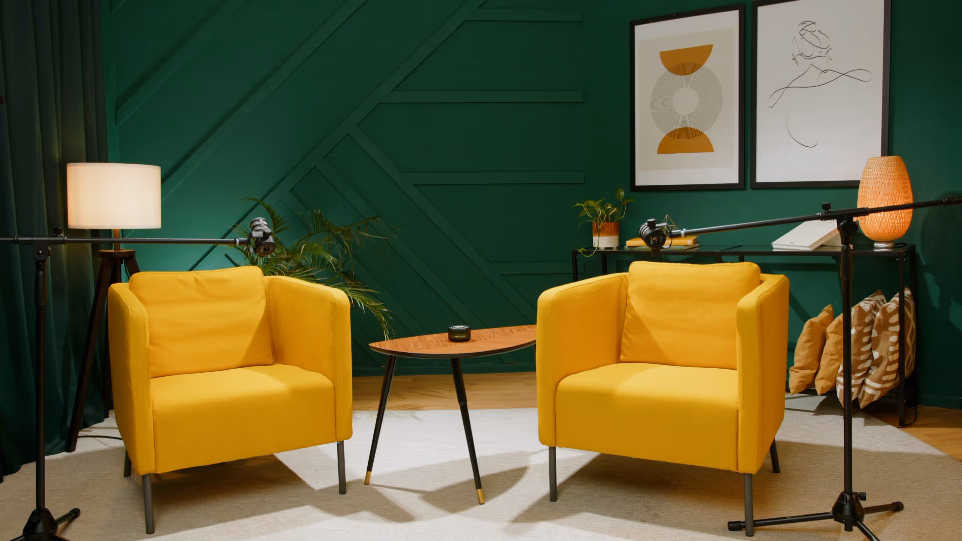 a yellow chairs in a room