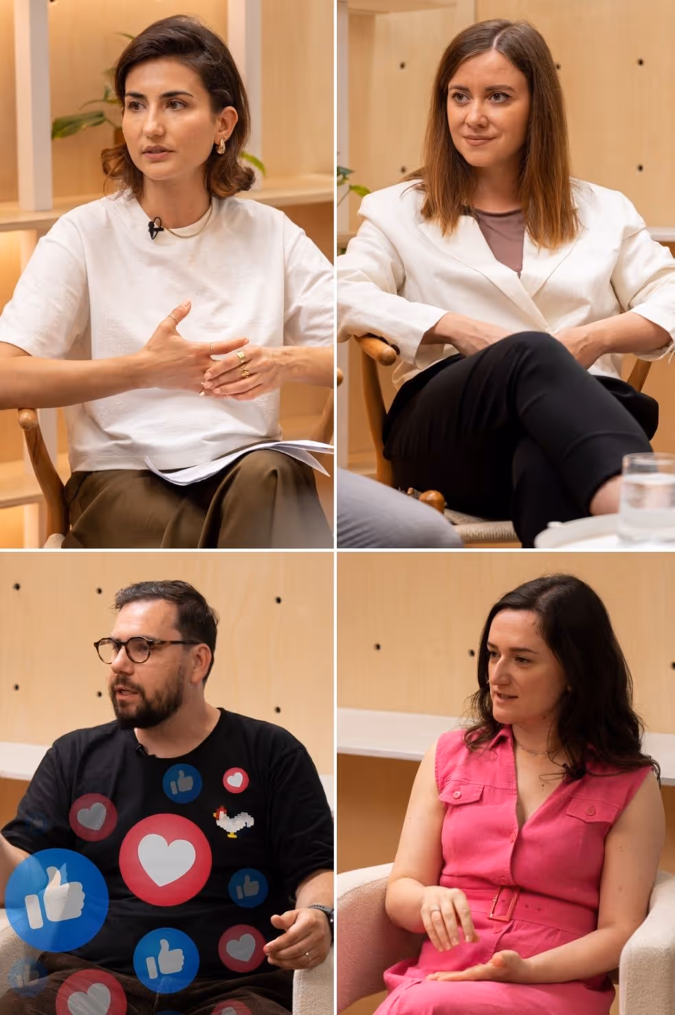 a collage of people sitting in chairs