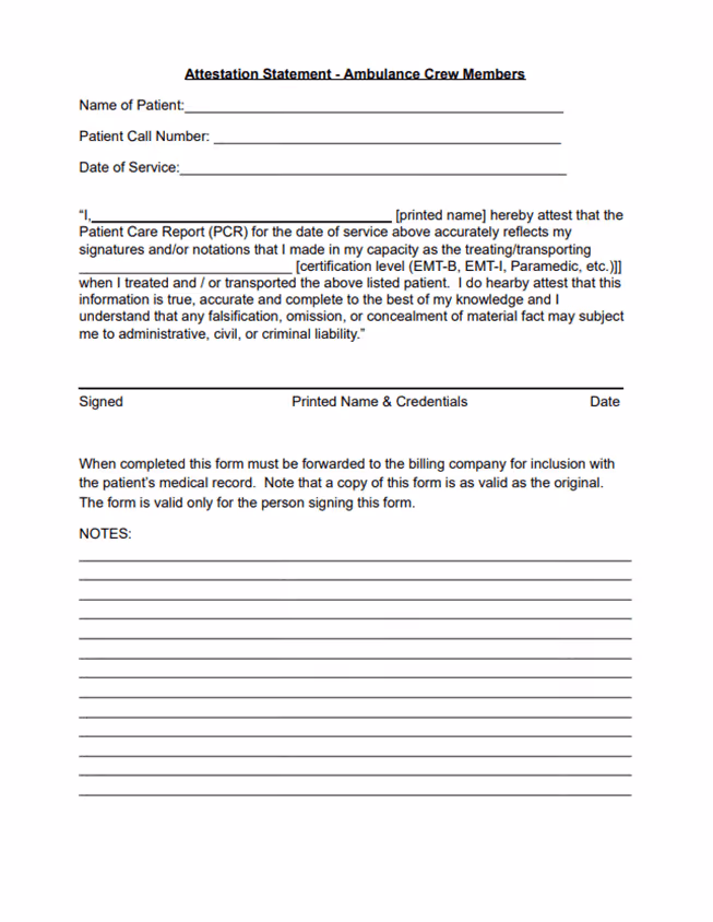 image of Ambulance Crew Attestation Statement pdf