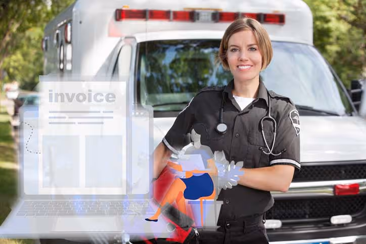 EMS woman with a invoice graphic overlayed