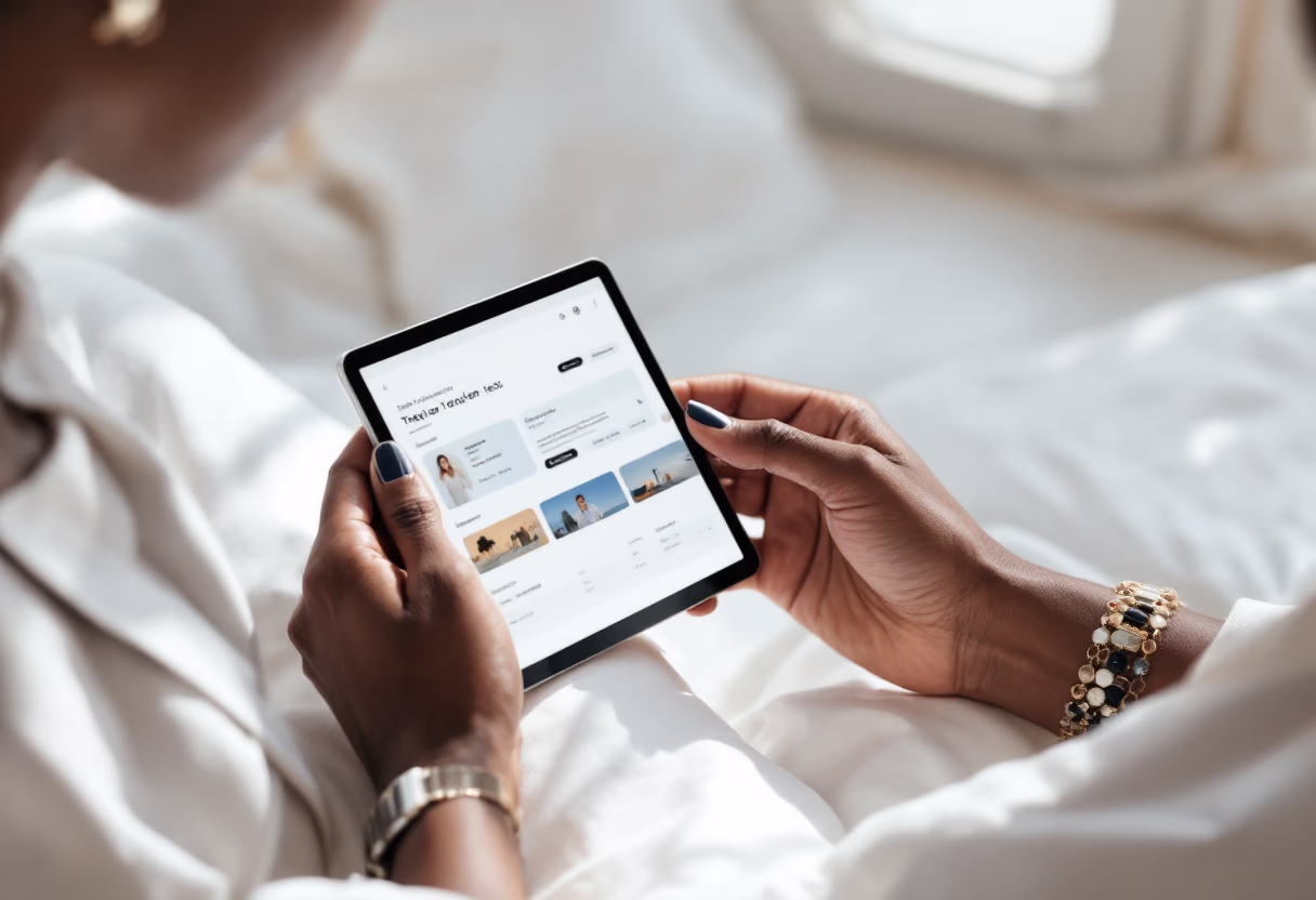 image of a traveler with a destination guide (for a travel tech)