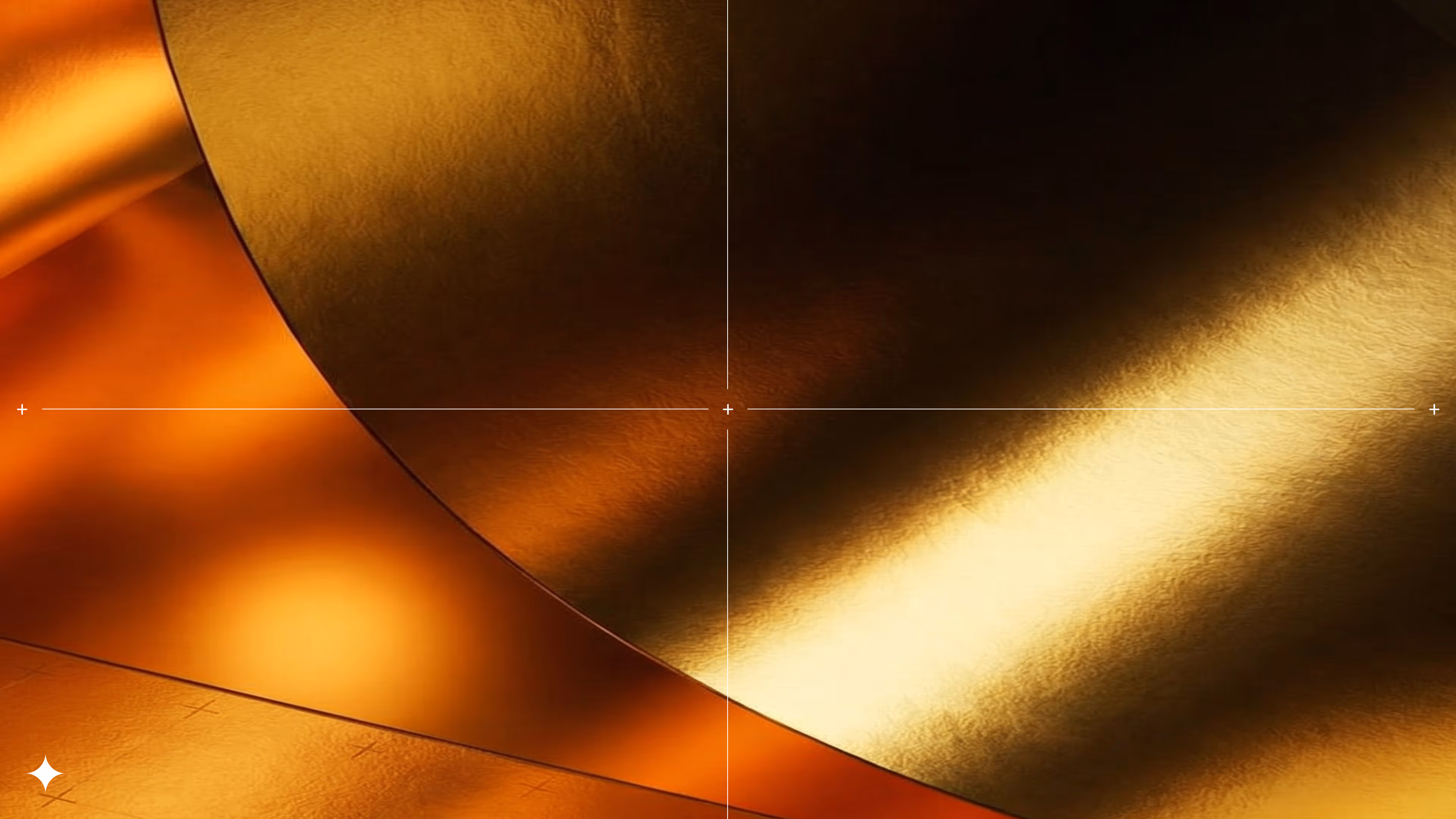Abstract close-up of curved gold and bronze metallic surfaces with textured lighting.