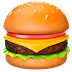 Cheeseburger emoji with sesame bun, lettuce, tomato, cheese, and beef patty.
