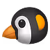 Close-up of a cartoon bird head with an orange beak on a white background.