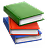 Stack of four closed textbooks with different colored covers, placed on a blue surface.