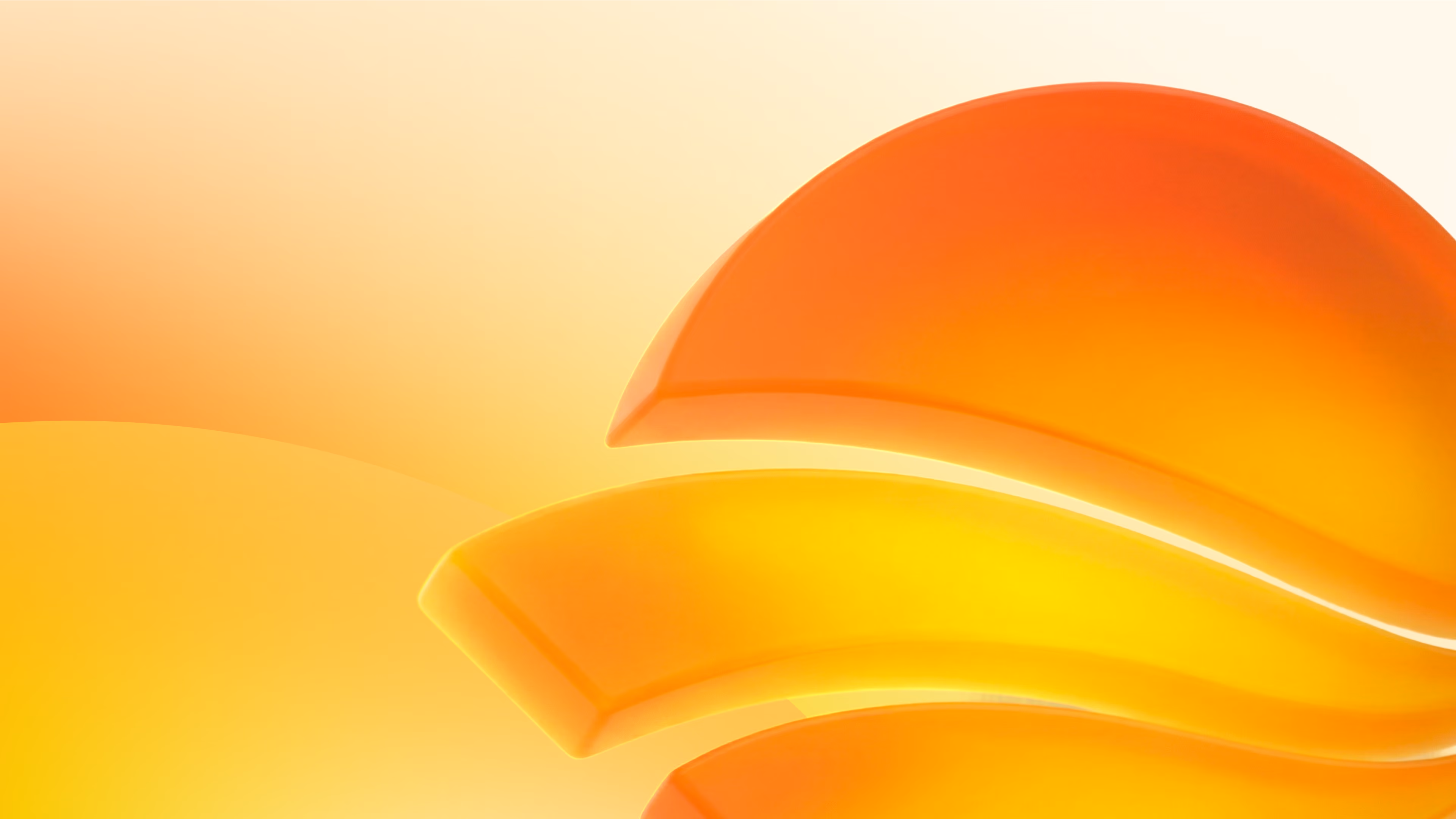 Abstract glowing orange and yellow curved shapes on a soft gradient background.