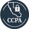 Icon showing the outline of California with a padlock above and the acronym CCPA below, symbolizing California Consumer Privacy Act security.