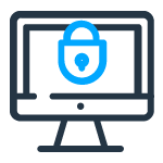 Computer monitor displaying a padlock symbol representing data protection and cybersecurity.