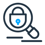 Magnifying glass focusing on a padlock symbol representing security and vulnerability scanning.