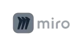 Miro company logo text with three stylized black arrows in a gray square.