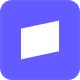White tilted trapezoid shape inside a purple rounded square background.