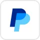 PayPal logo with overlapping blue and light blue P letters on white background.