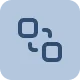 Two linked squares with rounded edges in blue on a light blue square background.