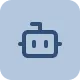 Minimalistic robot head icon with antenna inside a rounded square background.